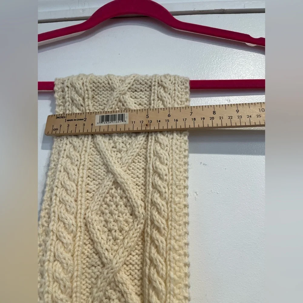 Kennedy of Ardara Handknitted Cream Wool Knit‎ Fisherman Scarf with Fringe OS